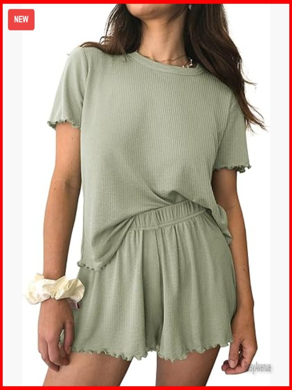 Women's Pajama Set 2 Piece Short Sleeve Sleepwear Ribbed Knit Lounge Set